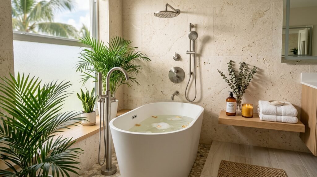 How to DIY a Small Spa Bathroom in Miami salt-resistant fixtures