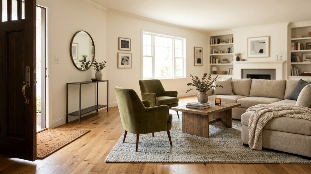 Living Room Furniture Layout for Awkward Entry Doors