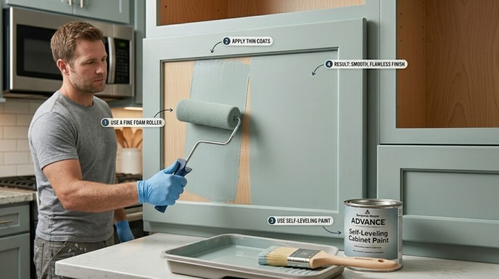 How to Paint Kitchen Cabinets Without Brush Marks (The Right Way)